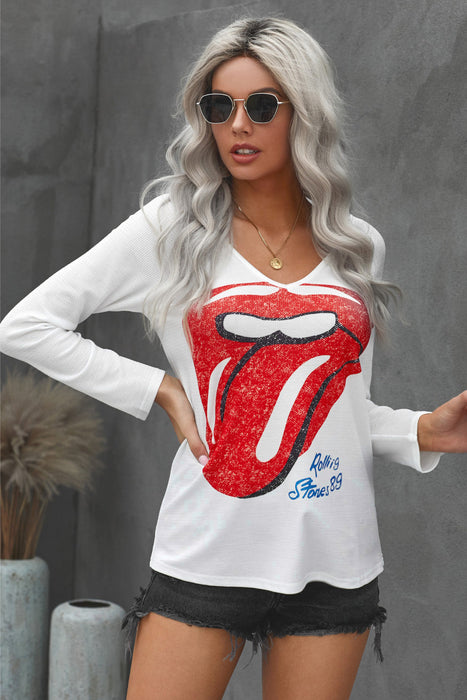 Women's T-Shirt Lips Graphic V-neck T-Shirt AwsomU