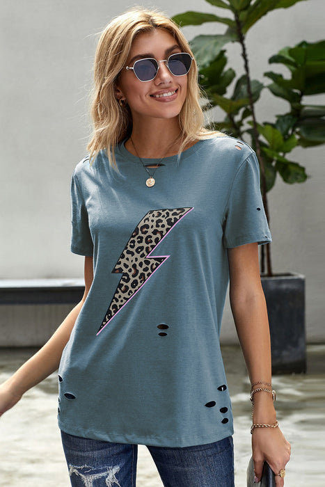 Women's T-Shirt Leopard Lip Distressed T-Shirt AwsomU