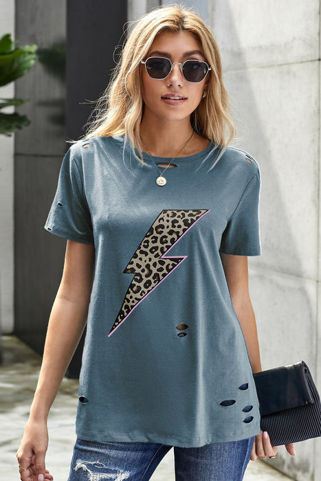 Women's T-Shirt Leopard Lip Distressed T-Shirt AwsomU