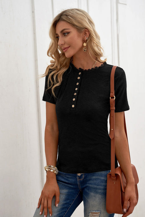 Women's T-Shirt Ribbed Knit Short Sleeve Top AwsomU