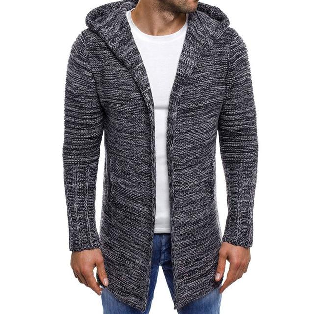 Men's Sweater Men's Jacket Solid Knit Trench Coat Hooded Jacket Cardigan Long Sleeve AwsomU