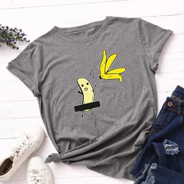 Women's T-Shirt Women's Cotton T shirt Fruit Banana Print Tops Short Sleeve Tees Crew Neck Be Free AwsomU
