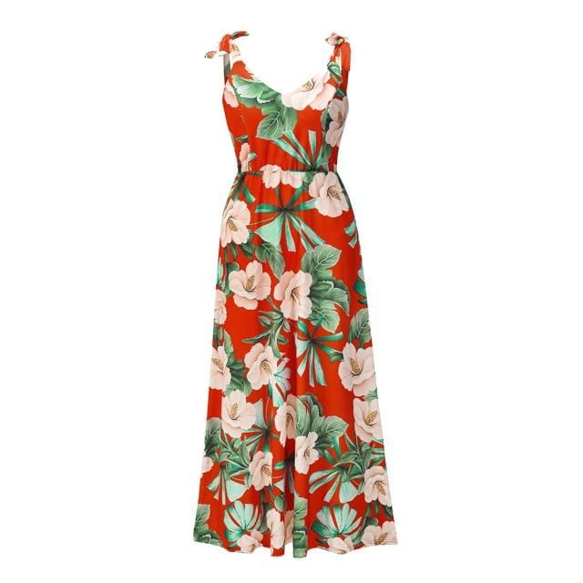 Dresses Women Boho Long Dress Flower Print Elegant Sleeveless Maxi Dress AwsomU