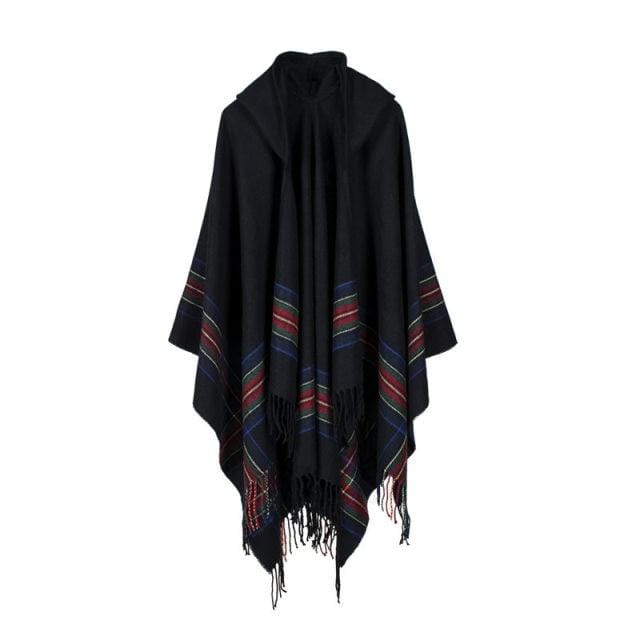 Scarfs New fashion women winter shawl wraps thick warm blanket scarf oversize hooded black ponchos and capes striped tassel AwsomU