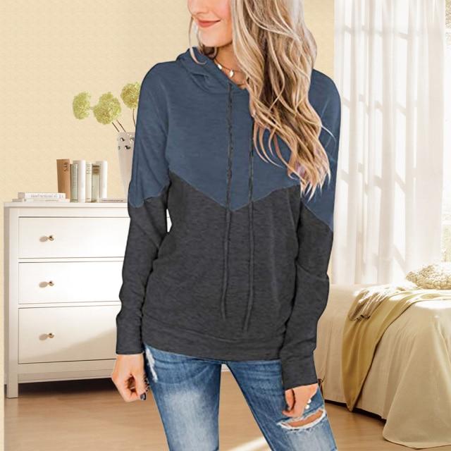 Women's hoodie Patchwork Hoodies Women Drawstring Vintage Sweatshirts Autumn Winter Long Sleeve Sport Oversized Female Casual Hoodie AwsomU