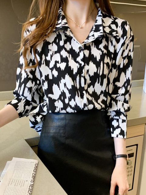 Tops & Blouses Fashion Chic V neck Leopard Print Women Blouse and Tops Spring Summer Long Sleeve Casual Loose Female Shirts AwsomU
