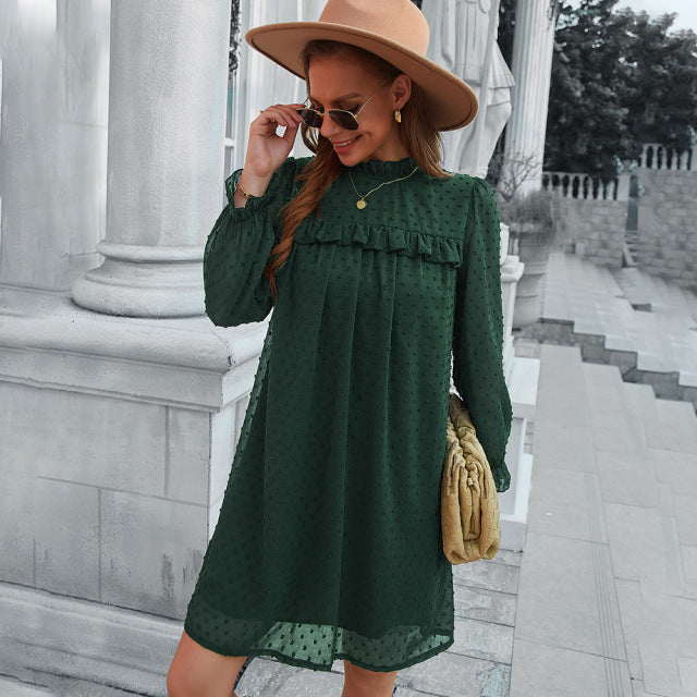 Dresses Ladies Vintage Solid Spring Summer Dress Women Casual Ruffles High Waist Bohemian Beach Mini Women Dress AwsomU