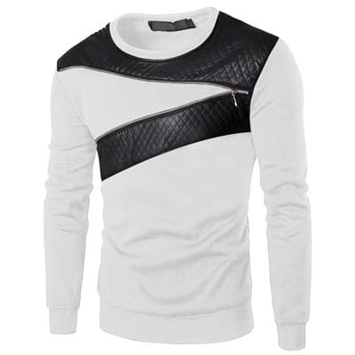 Men's Sweater DIMUSI Leather Patchwork Hoodies Men Zipper Decoration Long Sleeve Sweatshirt AwsomU