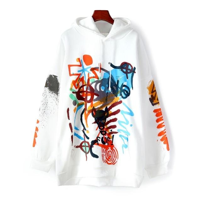 Women's Hoodie Cotton graffiti hooded sweatshirt women's fall and winter loose large version plus velvet warm hoodie jacket AwsomU