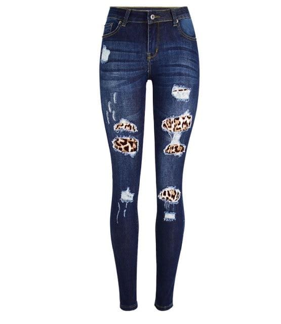 Women's Jeans Leopard Patchwork Skinny Jeans Woman Ripped Denim Pants Women's Fall Jeans AwsomU