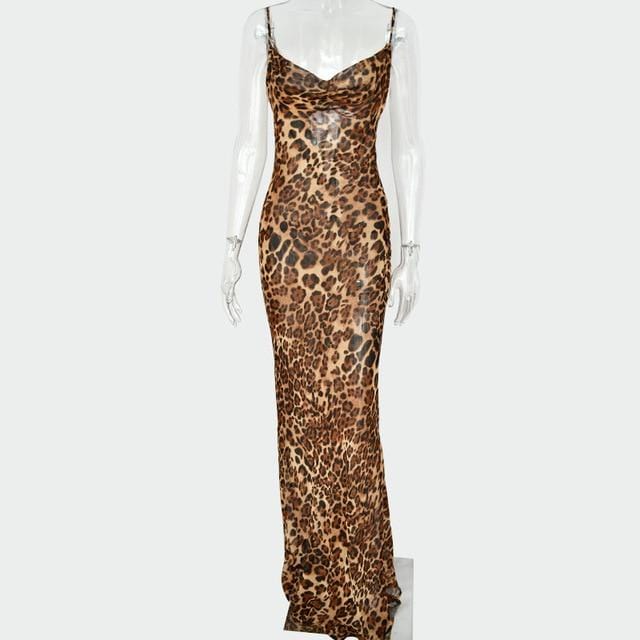 Dresses Leopard Print V Neck Sexy Bodycon Long Dress Women Lace Up Backless Dresses Female Straps Party Beach Vestidos AwsomU