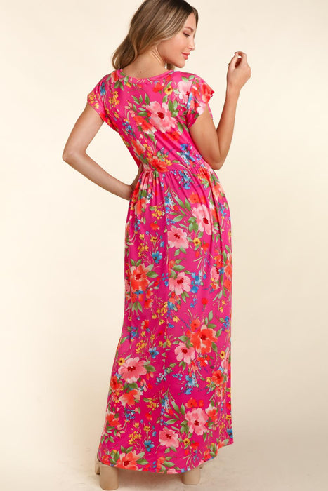 Women's Fashion Tops 2024 Floral Ruffled Round Neck Cap Sleeve Dress
