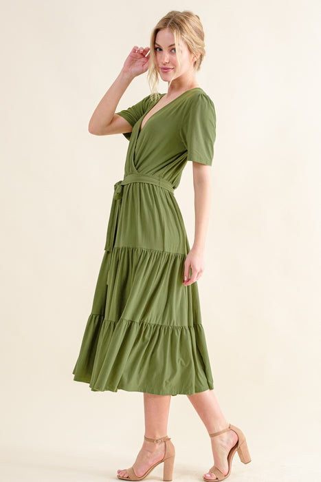 Women's Fashion Tops 2024 Soft Short Sleeve Tiered Midi Dress