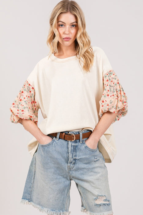 Women's Fashion Tops 2024 Round Neck Bubble Sleeve Oversize Top