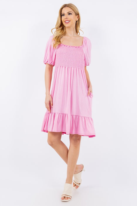 Women's Fashion Tops 2024 Ruffle Hem Short Sleeve Smocked Dress