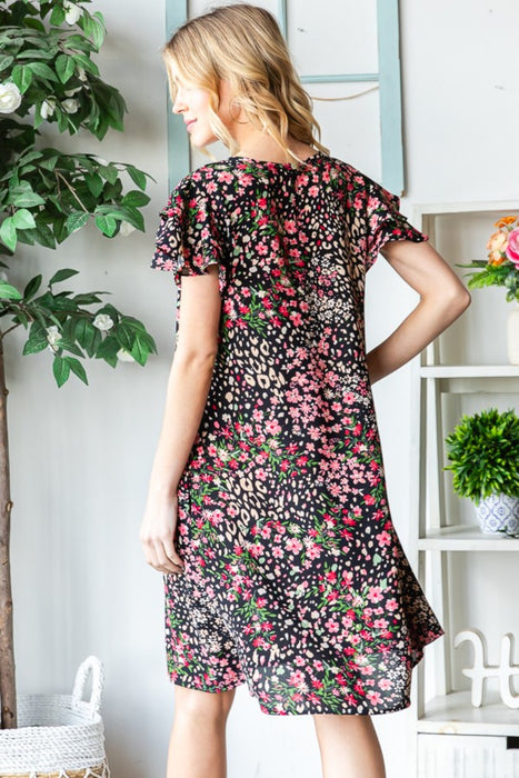 Women's Fashion Tops 2024 Printed Ruffled Short Sleeve Dress with Pockets