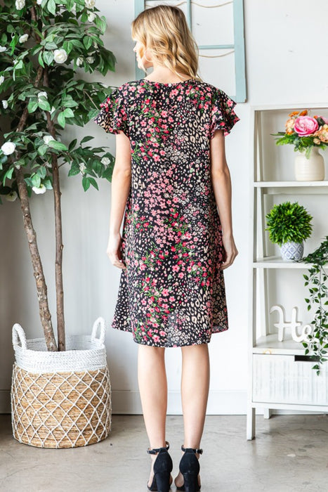 Women's Fashion Tops 2024 Printed Ruffled Short Sleeve Dress with Pockets