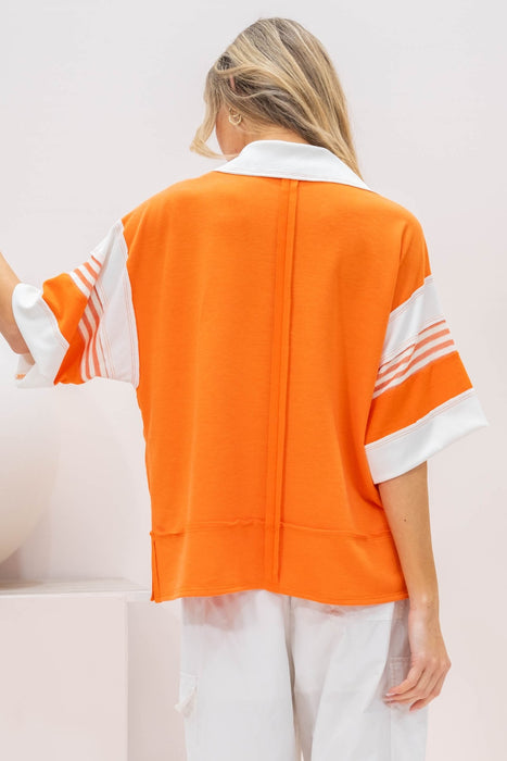 Women's Fashion Tops 2024 Contrast Stripe Polo Shirt