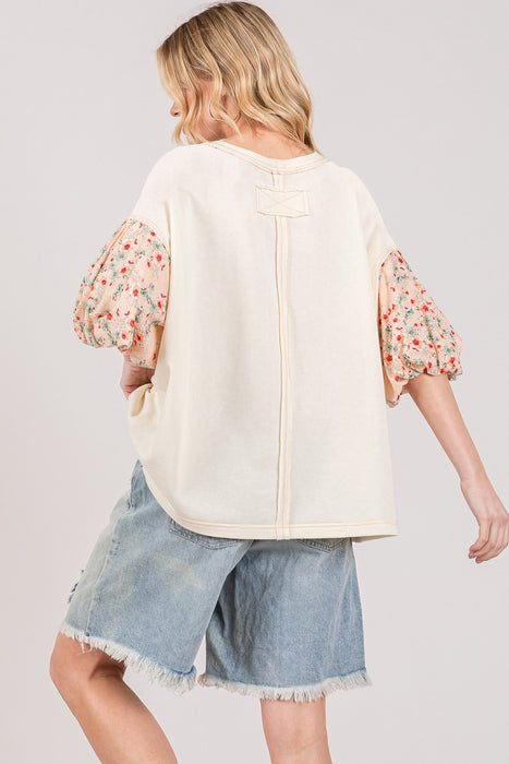 Women's Fashion Tops 2024 Round Neck Bubble Sleeve Oversize Top