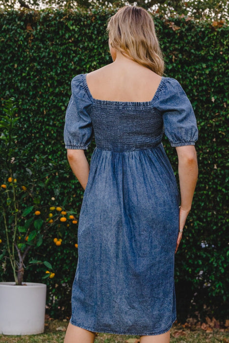 ODDI Washed Smocked Puff Sleeve Dress