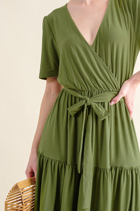 Women's Fashion Tops 2024 Soft Short Sleeve Tiered Midi Dress