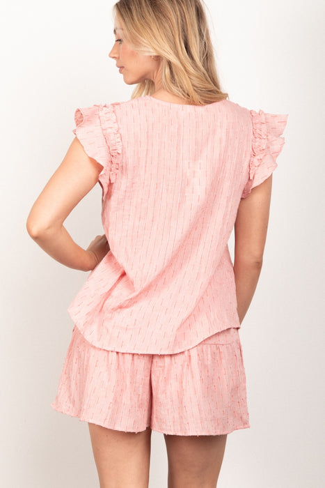Fashion Women's Two Piece Sets Ruffle Cap Sleeve Top & Shorts Set