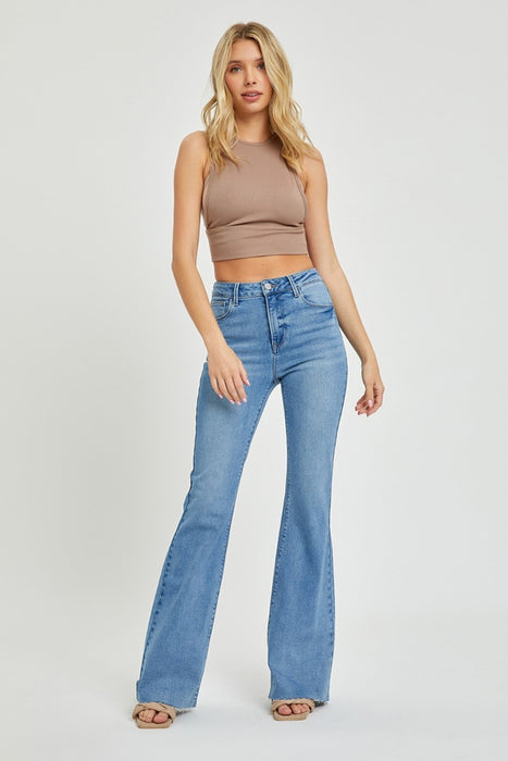 RISEN High Rise Raw Cut Hem Bootcut Jeans