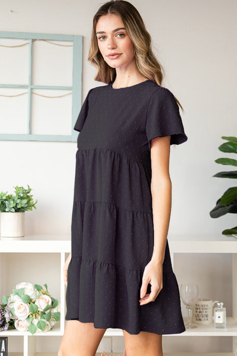 Women's Fashion Tops 2024 Swiss Dot Short Sleeve Tiered Dress