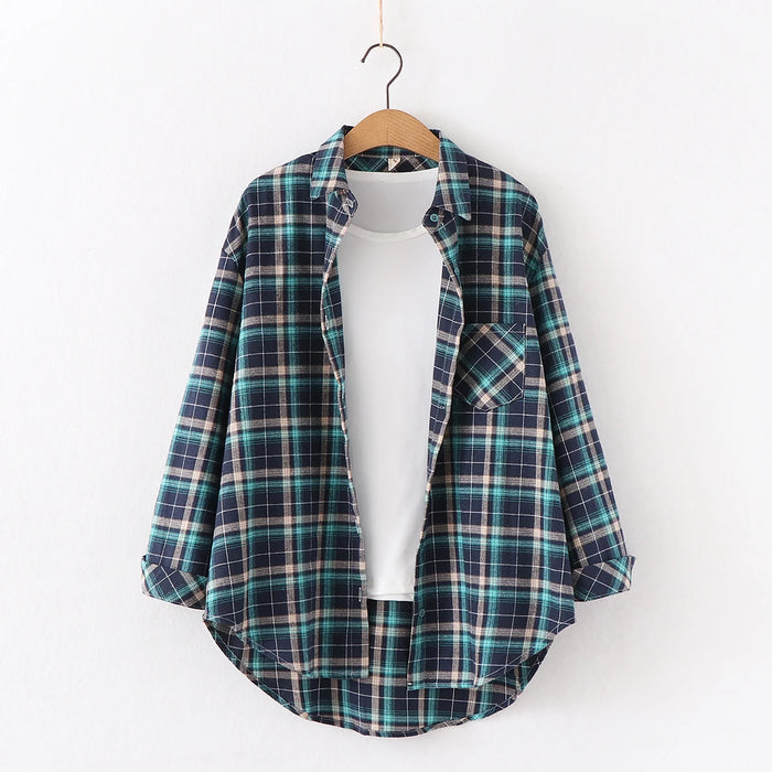 Fall New Loose Womens Plaid Shirt Brand Excellent Quality Blouses and Tops Female Long Sleeve Shirts