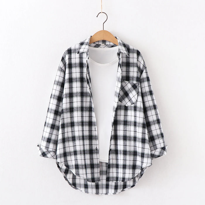 Fall New Loose Womens Plaid Shirt Brand Excellent Quality Blouses and Tops Female Long Sleeve Shirts