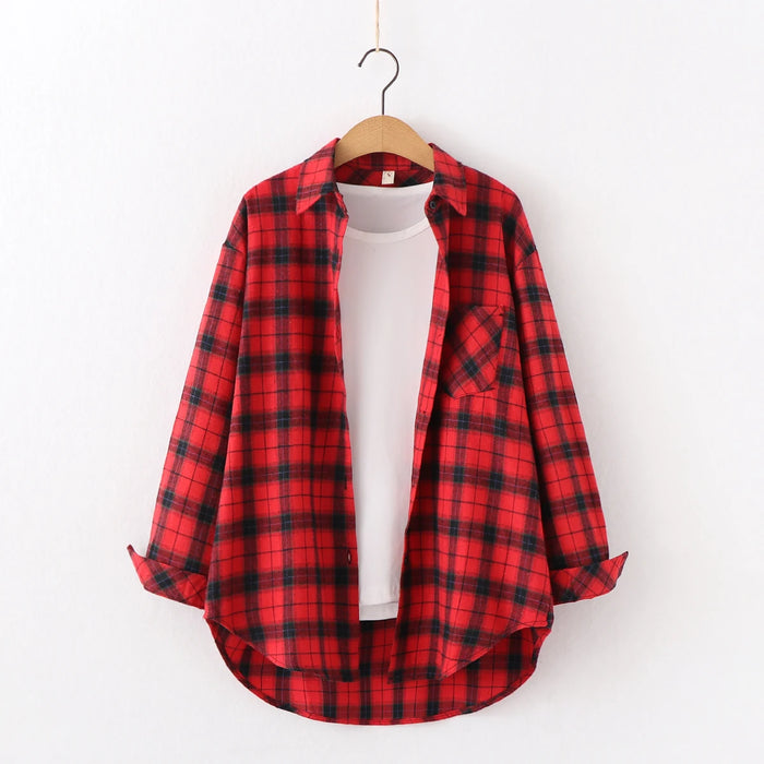 Fall New Loose Womens Plaid Shirt Brand Excellent Quality Blouses and Tops Female Long Sleeve Shirts