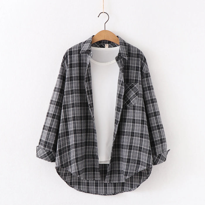 Fall New Loose Womens Plaid Shirt Brand Excellent Quality Blouses and Tops Female Long Sleeve Shirts