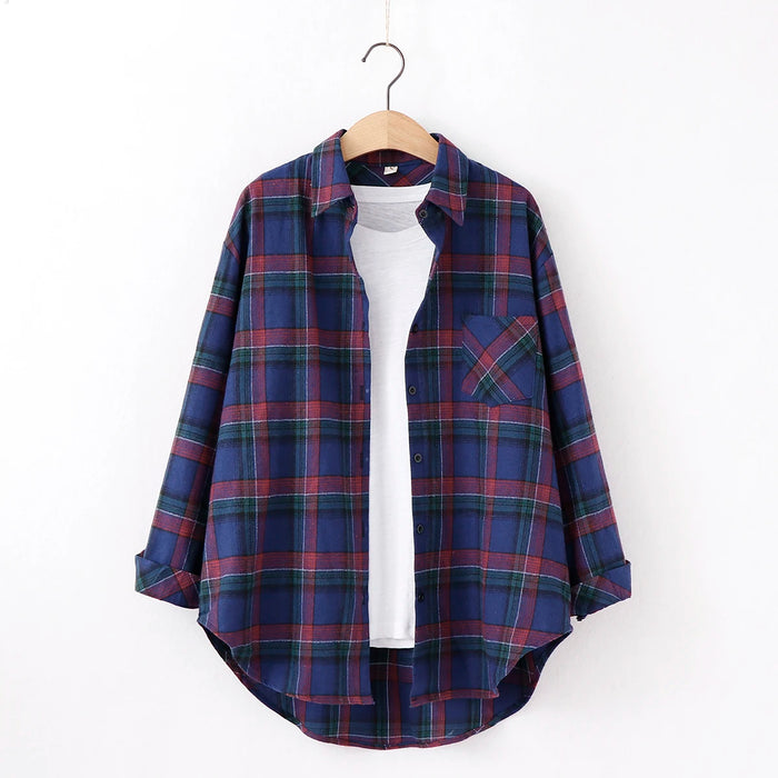 Fall New Loose Womens Plaid Shirt Brand Excellent Quality Blouses and Tops Female Long Sleeve Shirts