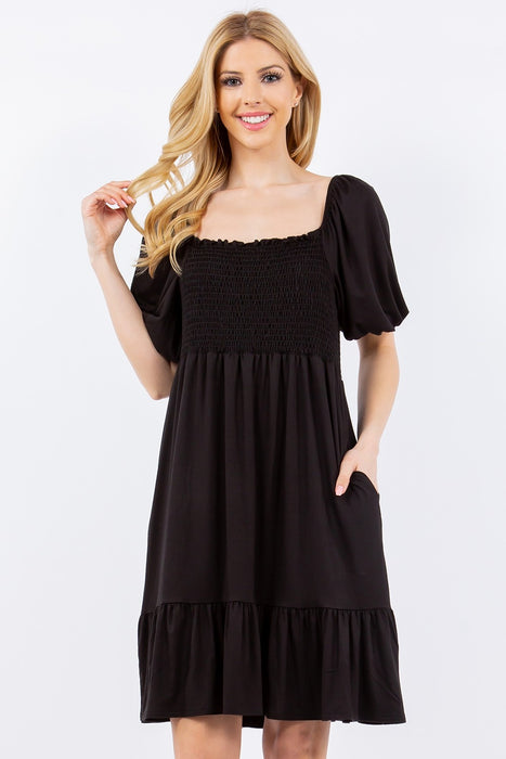 Women's Fashion Tops 2024 Ruffle Hem Short Sleeve Smocked Dress