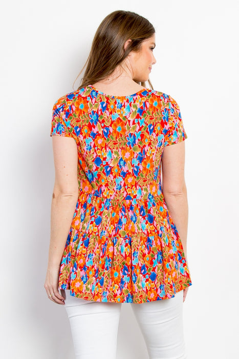 Women's Fashion Tops 2024 Floral Short Sleeve Babydoll Top