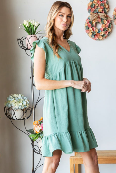 Women's Fashion Tops 2024 Short Sleeve V Neck Ruffled Hem Dress
