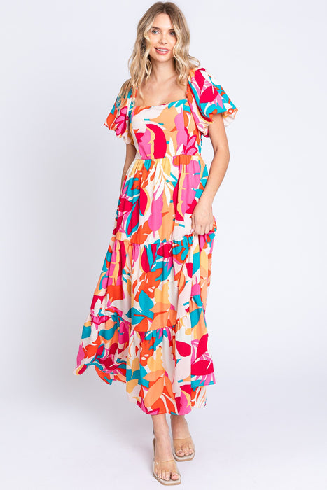 GeeGee Printed Smocked Back Tiered Maxi Dress