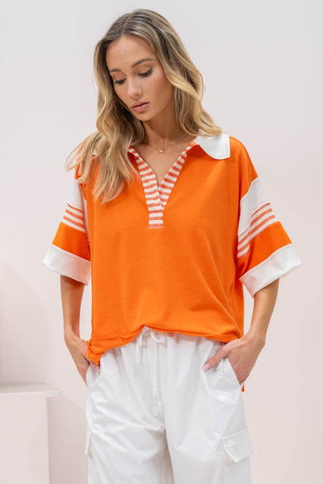 Women's Fashion Tops 2024 Contrast Stripe Polo Shirt