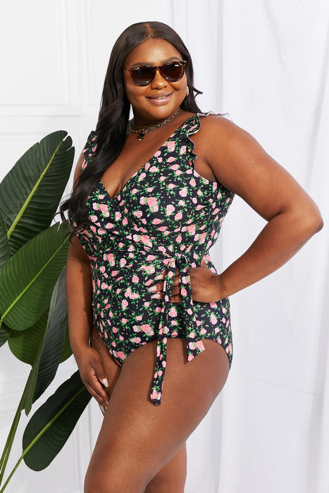 Marina West Swim Float On Ruffle Faux Wrap One-Piece in Floral