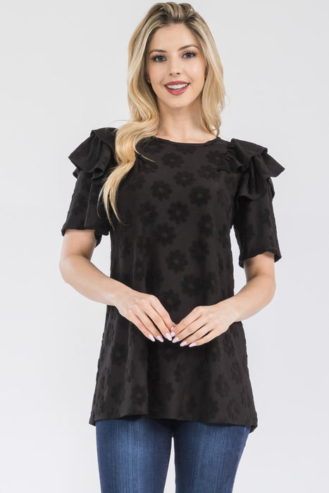 Women's Trendy Fashion Tops 2024 Ruffle Layered Short Sleeve Daisy Floral Top