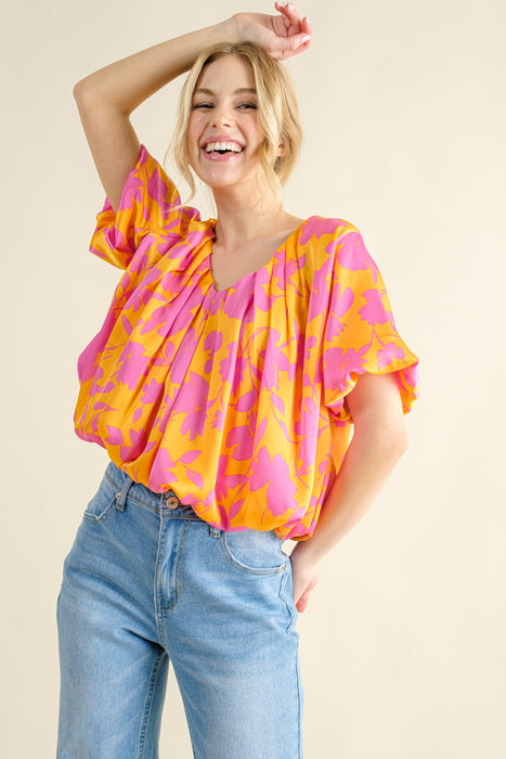 Women's Fashion Tops 2024 Printed Satin Bubble Hem Top