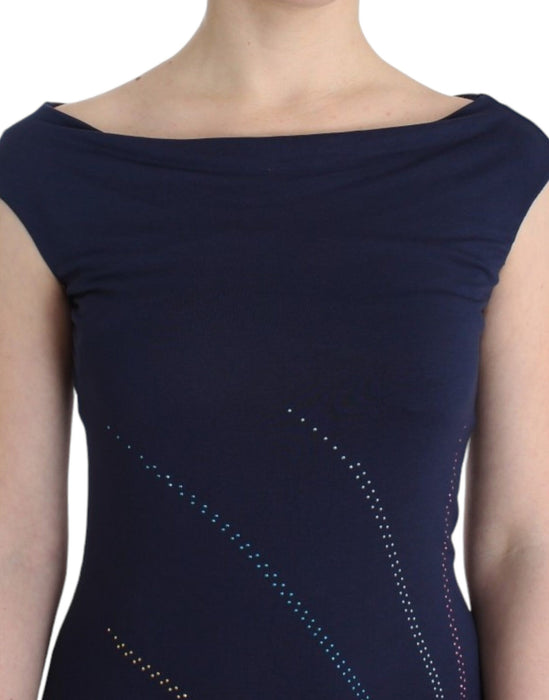 Roccobarocco Elegant Sapphire Sheath Dress with Rhinestone Detail