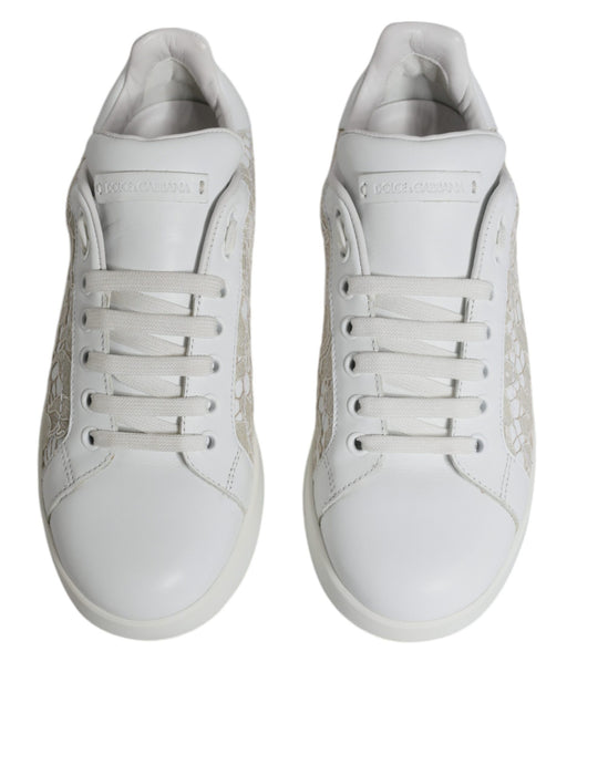 Dolce & Gabbana White Lace Portofino Low Top Sneakers Shoes