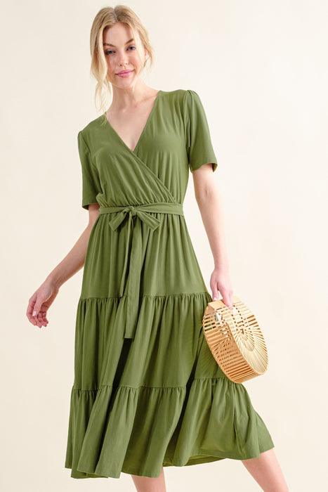 Women's Fashion Tops 2024 Soft Short Sleeve Tiered Midi Dress