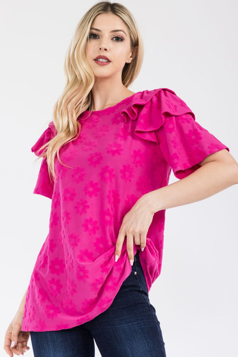Women's Trendy Fashion Tops 2024 Ruffle Layered Short Sleeve Daisy Floral Top