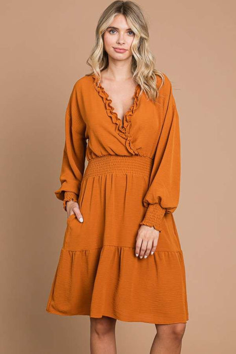 Culture Code Frill Smocked Lantern Sleeve Mini Dress