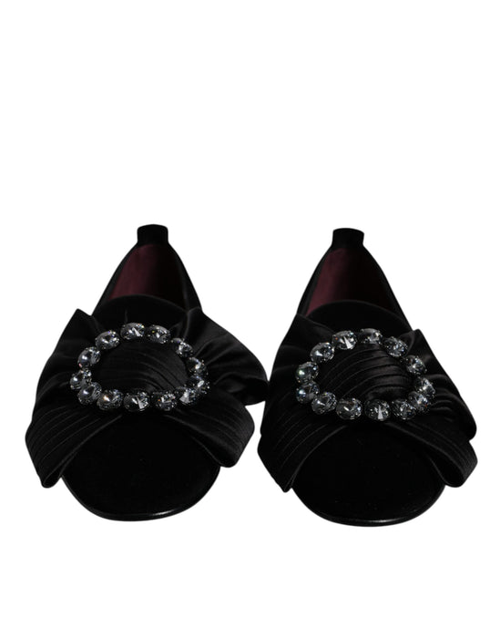 Dolce & Gabbana Black Crystal Flats Men Loafers Dress Shoes