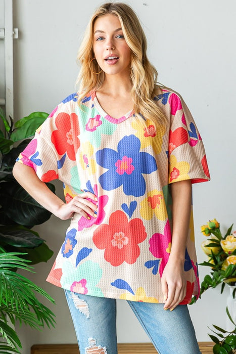 Women's Fashion Tops 2024 Floral V-Neck Side Slit T-Shirt