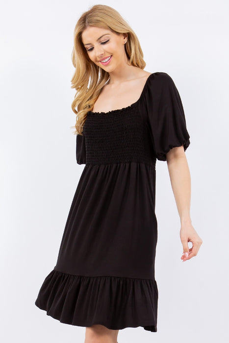 Women's Fashion Tops 2024 Ruffle Hem Short Sleeve Smocked Dress
