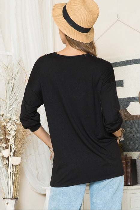 Women's Trendy Fashion Tops 2024 Leopard Braided Strap Long Sleeve T-Shirt